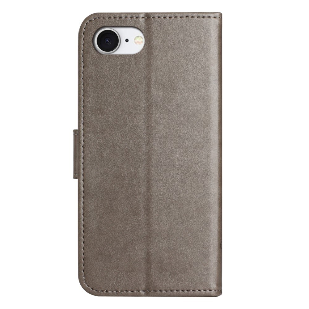 iPhone 16e Leather Cover Imprinted Butterflies Grey