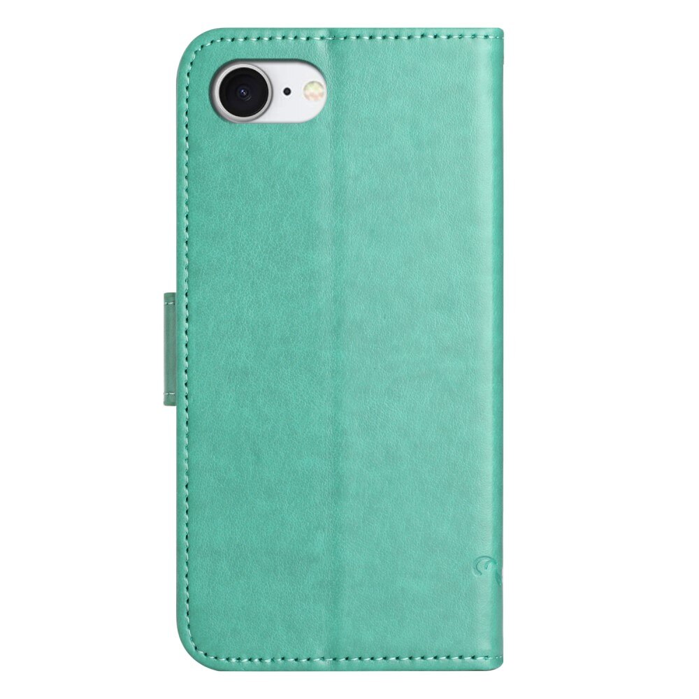 iPhone 16e Leather Cover Imprinted Butterflies Green