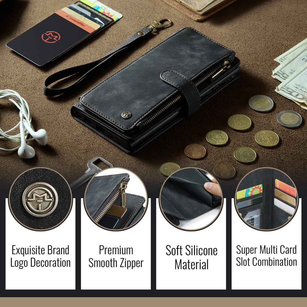 iPhone 16e Zipper Wallet Book Cover Black