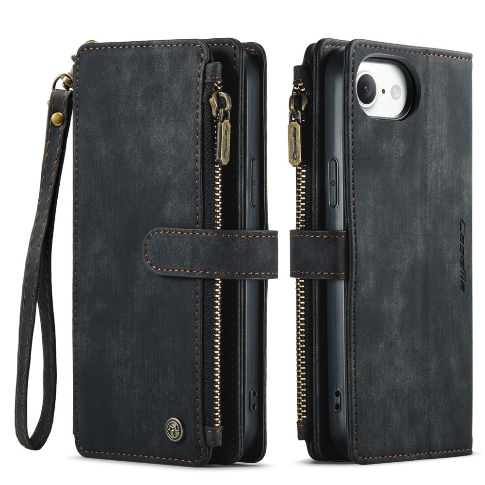 iPhone 16e Zipper Wallet Book Cover Black