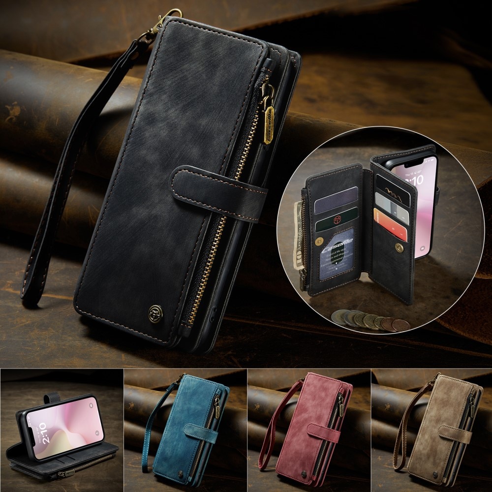 iPhone 16e Zipper Wallet Book Cover Black