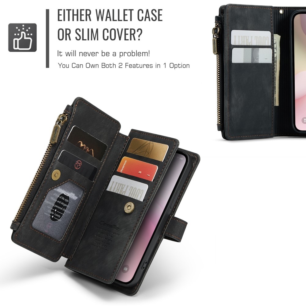 iPhone 16e Zipper Wallet Book Cover Black