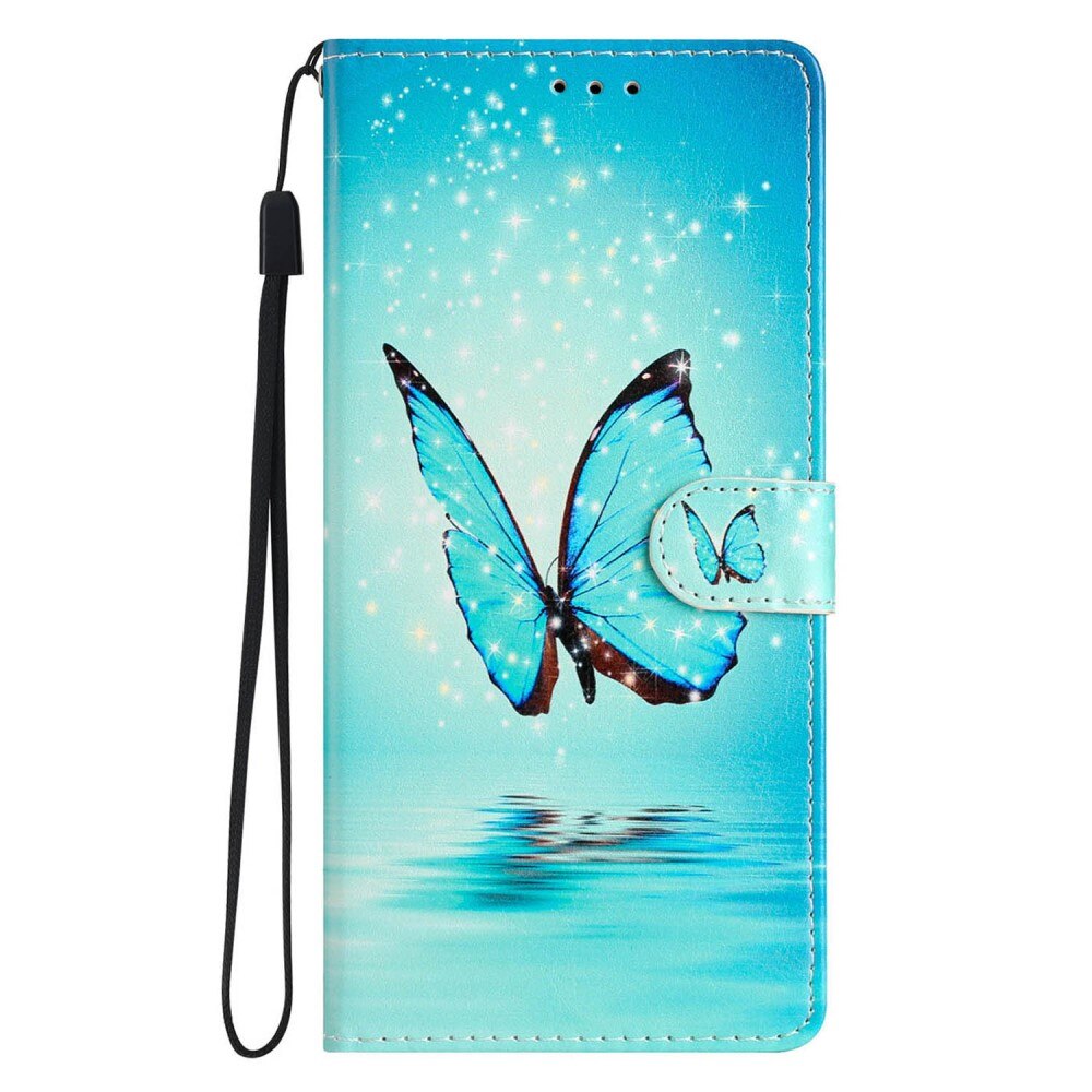 iPhone 16e Wallet Book Cover Blue Butterflies