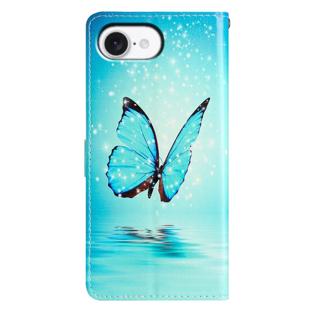 iPhone 16e Wallet Book Cover Blue Butterflies