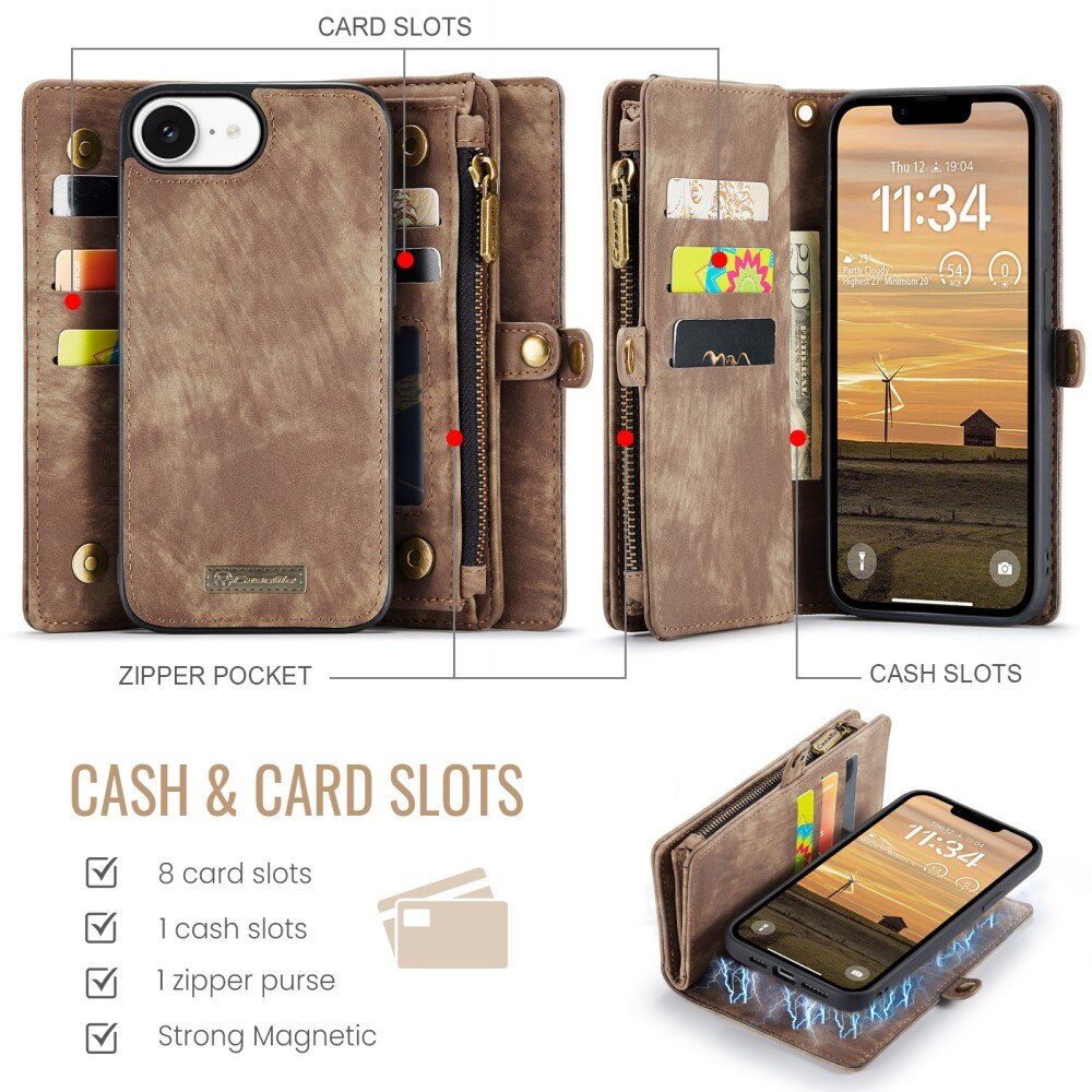 iPhone 16e Multi-slot Wallet Case Brown