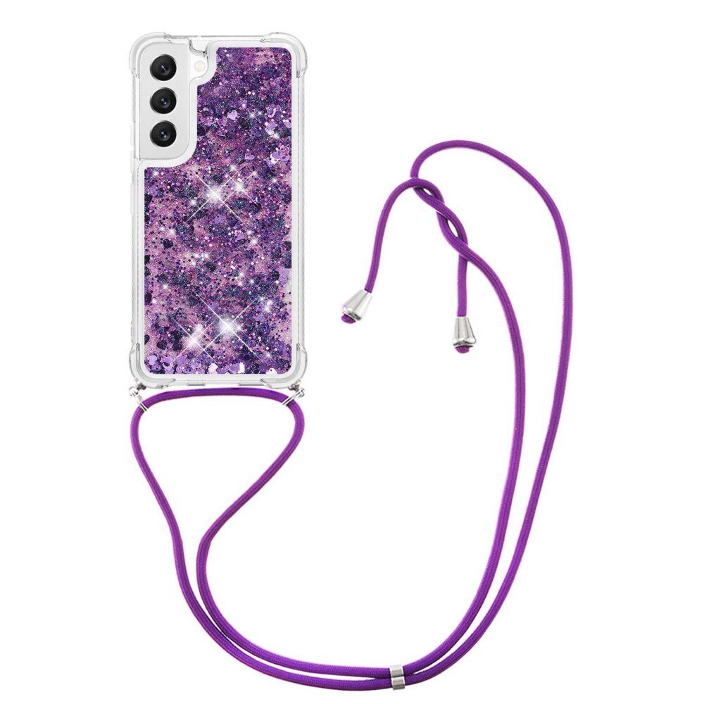 Samsung Galaxy S23 Glitter Powder TPU Cover Neck Strap Purple