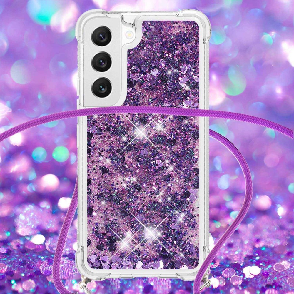 Samsung Galaxy S23 Glitter Powder TPU Cover Neck Strap Purple