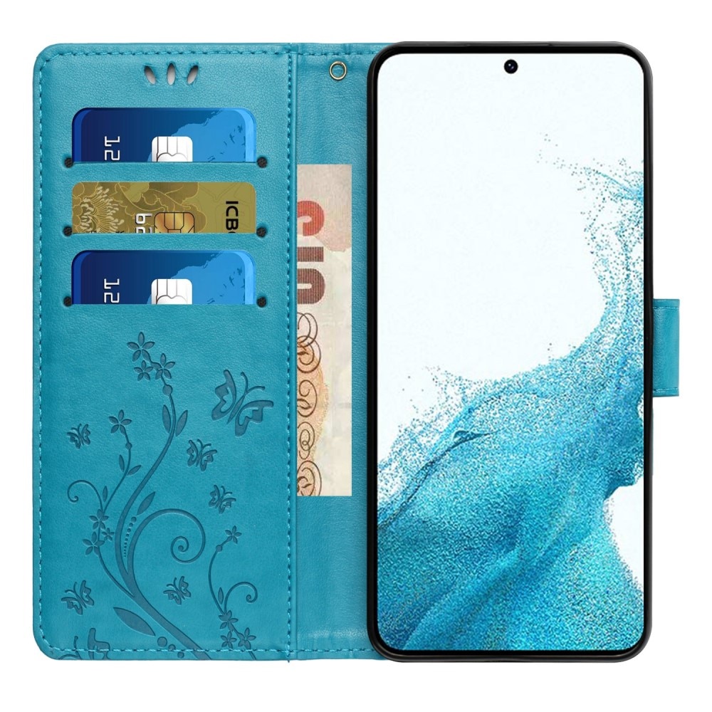 Samsung Galaxy S23 Leather Cover Imprinted Butterflies Blue