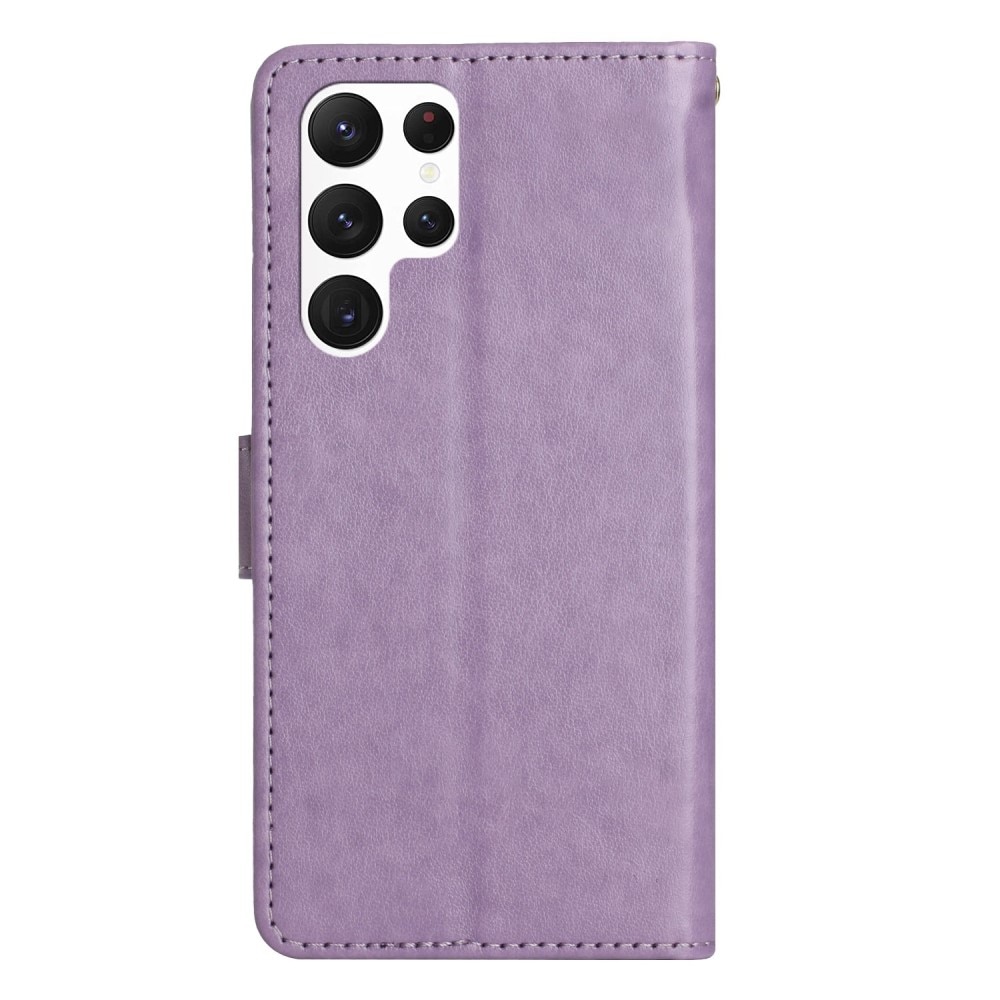 Samsung Galaxy S23 Ultra Leather Cover Imprinted Butterflies Purple