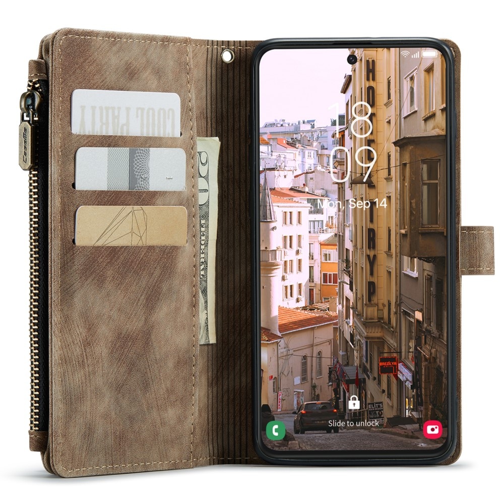 Samsung Galaxy S23 Zipper Wallet Book Cover Brown