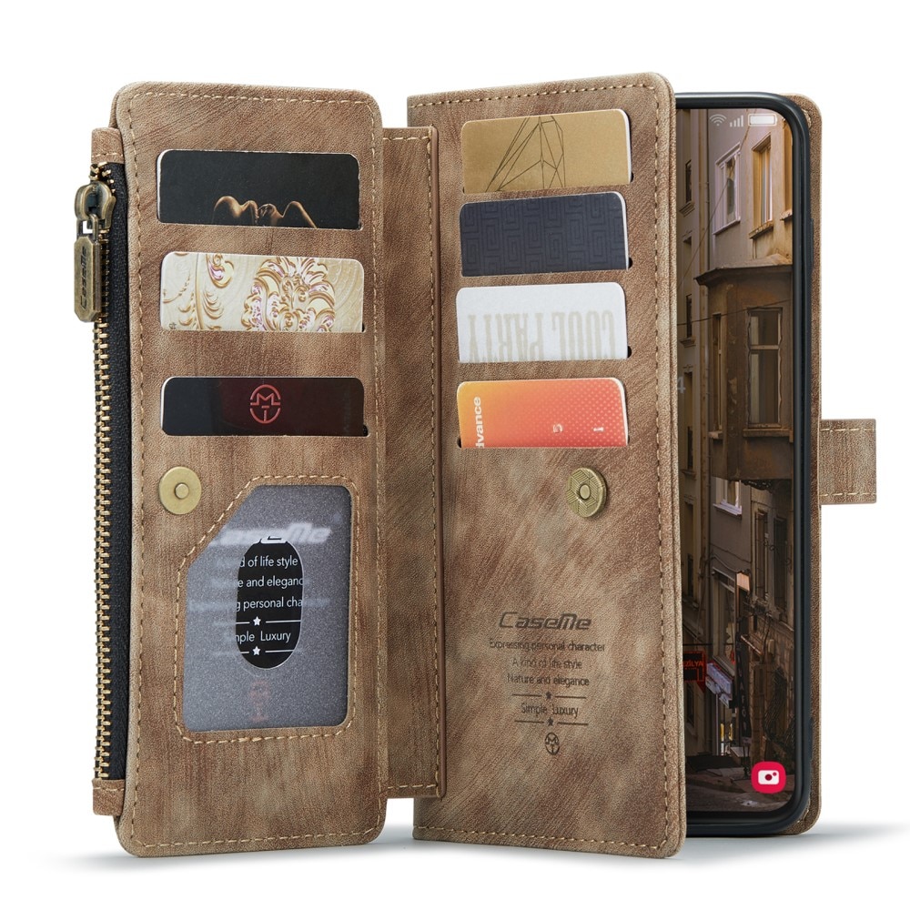 Samsung Galaxy S23 Zipper Wallet Book Cover Brown