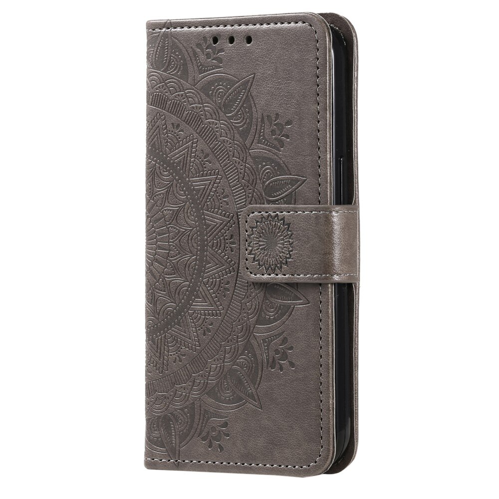 Google Pixel 8 Leather Cover Mandala Grey