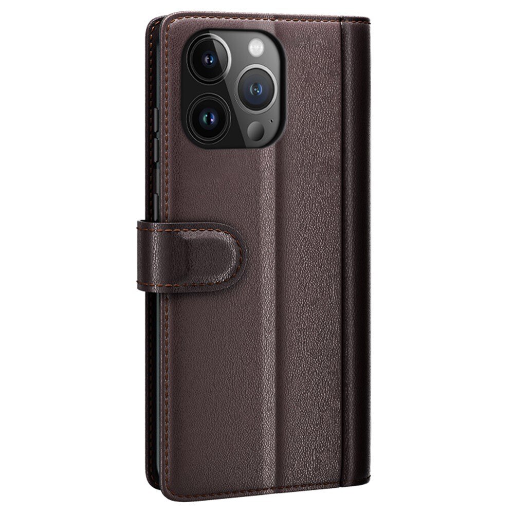 iPhone 15 Pro Max Genuine Leather Wallet Case Brown