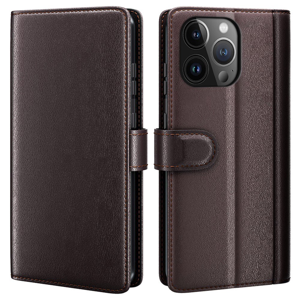 iPhone 15 Pro Max Genuine Leather Wallet Case Brown