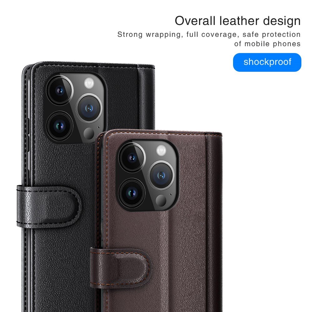 iPhone 15 Pro Max Genuine Leather Wallet Case Brown