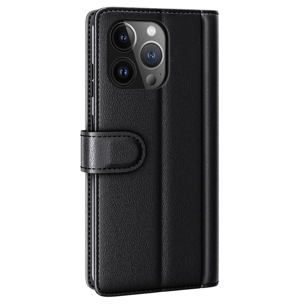 iPhone 15 Pro Max Genuine Leather Wallet Case Black