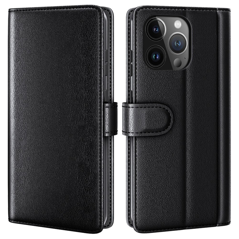 iPhone 15 Pro Max Genuine Leather Wallet Case Black