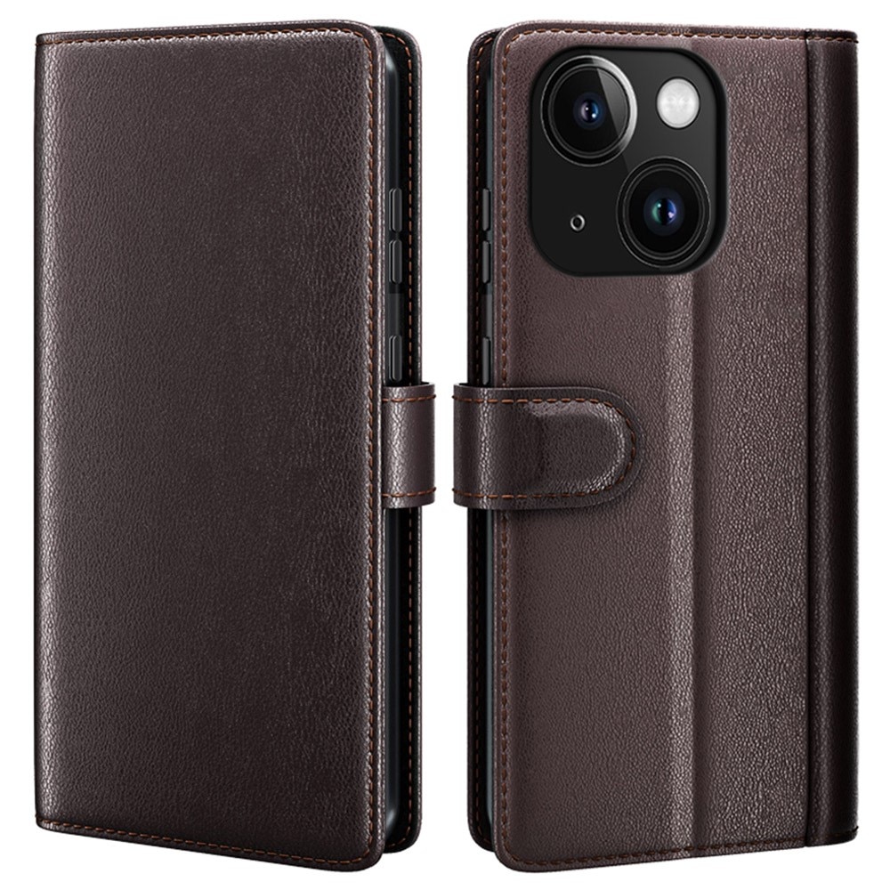 iPhone 15 Genuine Leather Wallet Case Brown