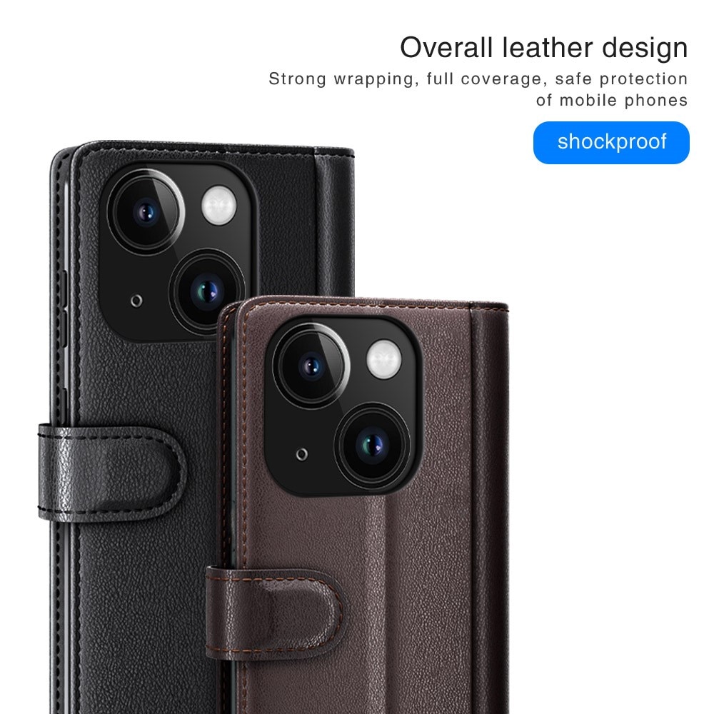 iPhone 15 Genuine Leather Wallet Case Brown