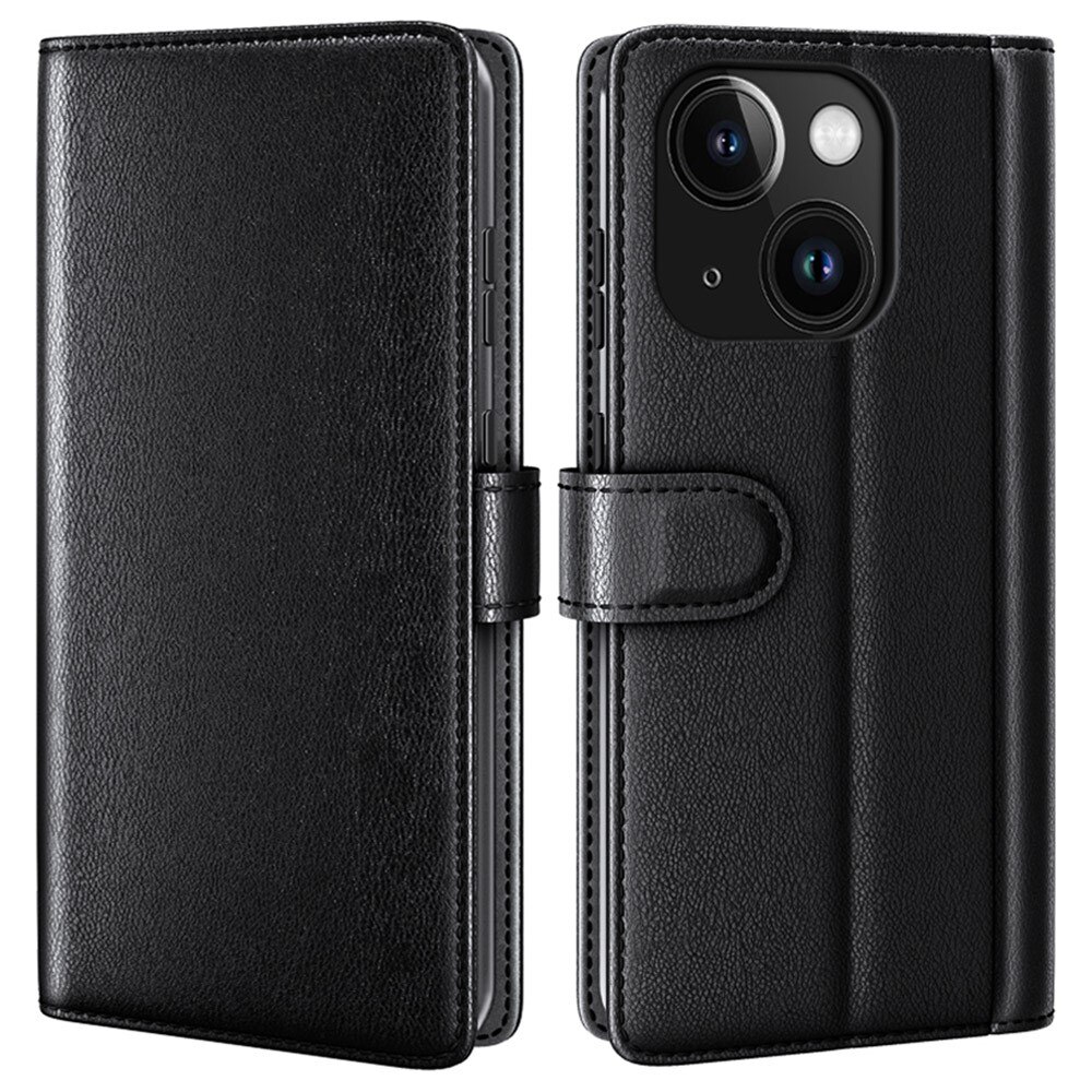 iPhone 15 Genuine Leather Wallet Case Black