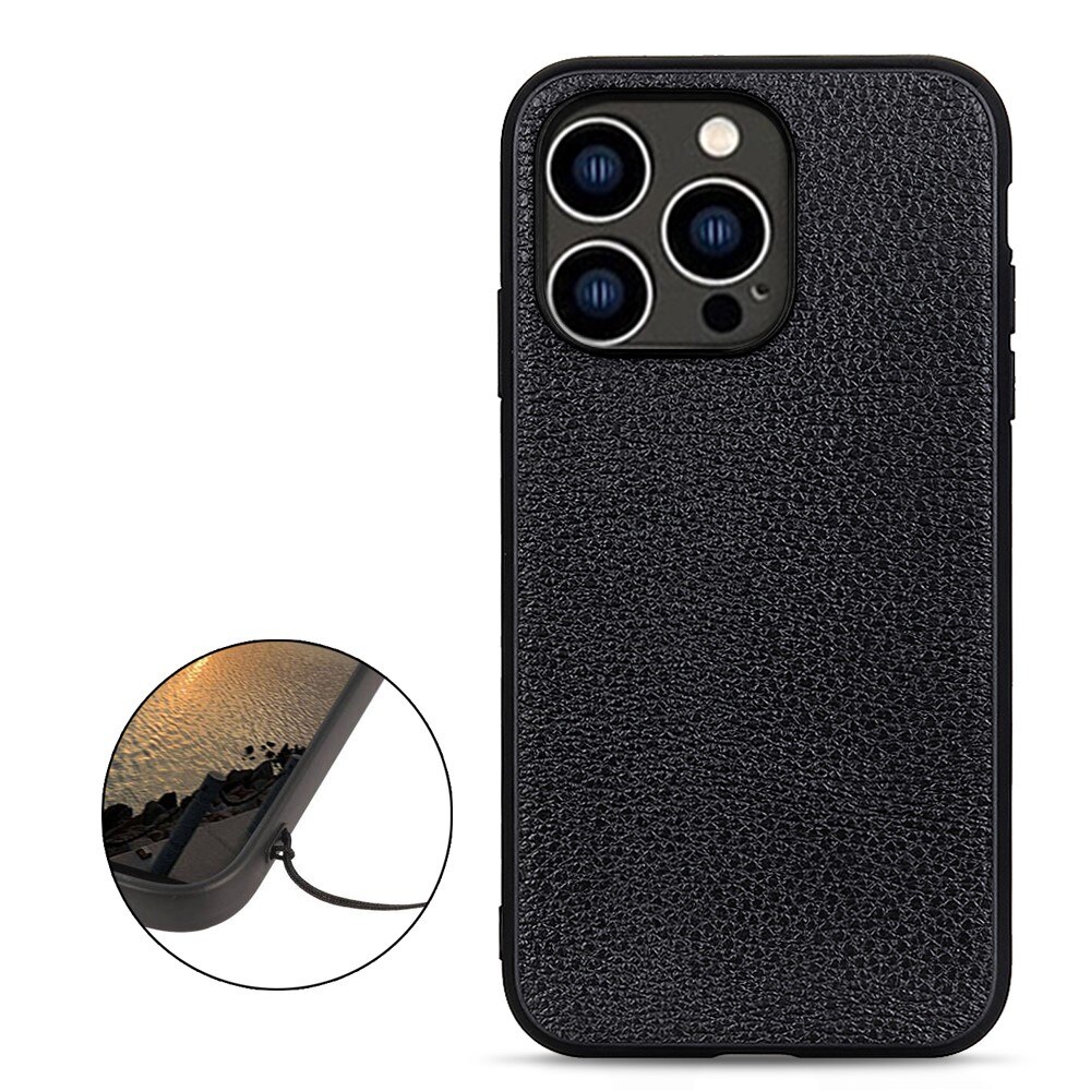 Genuine Leather Cover iPhone 15 Pro Max Black