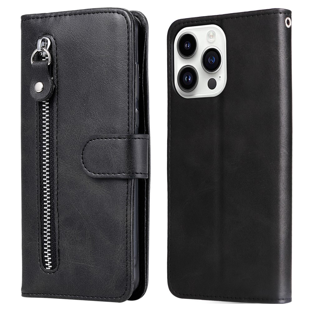 iPhone 15 Pro Leather Cover Zipper Black