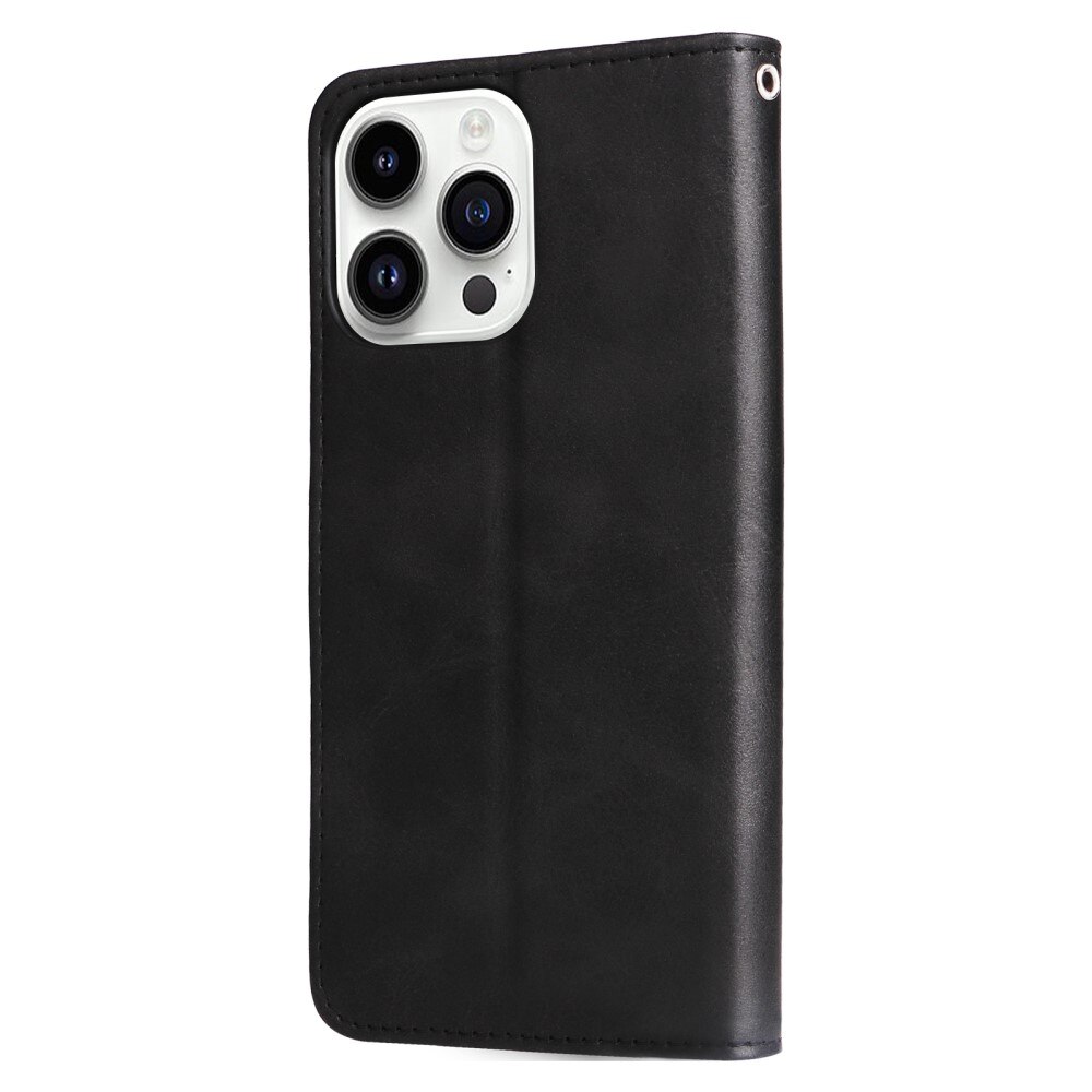 iPhone 15 Pro Leather Cover Zipper Black