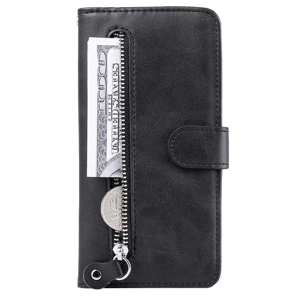 iPhone 15 Leather Cover Zipper Black