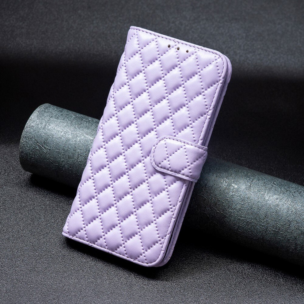 iPhone 15 Wallet Case Quilted Purple