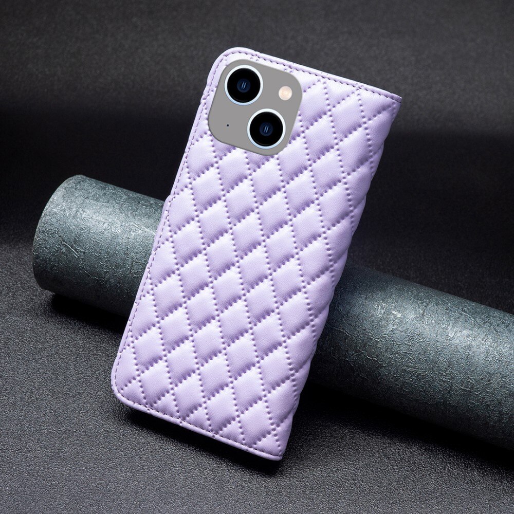 iPhone 15 Wallet Case Quilted Purple