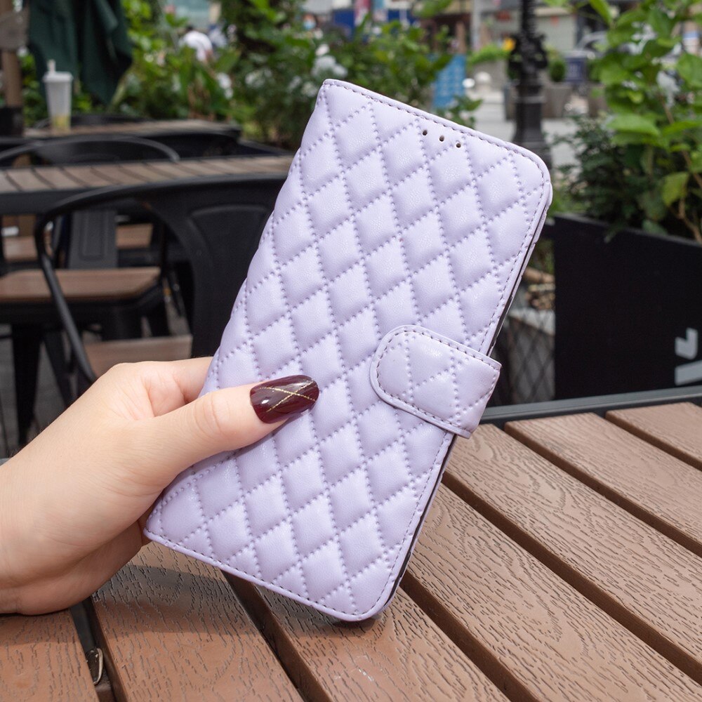 iPhone 15 Wallet Case Quilted Purple