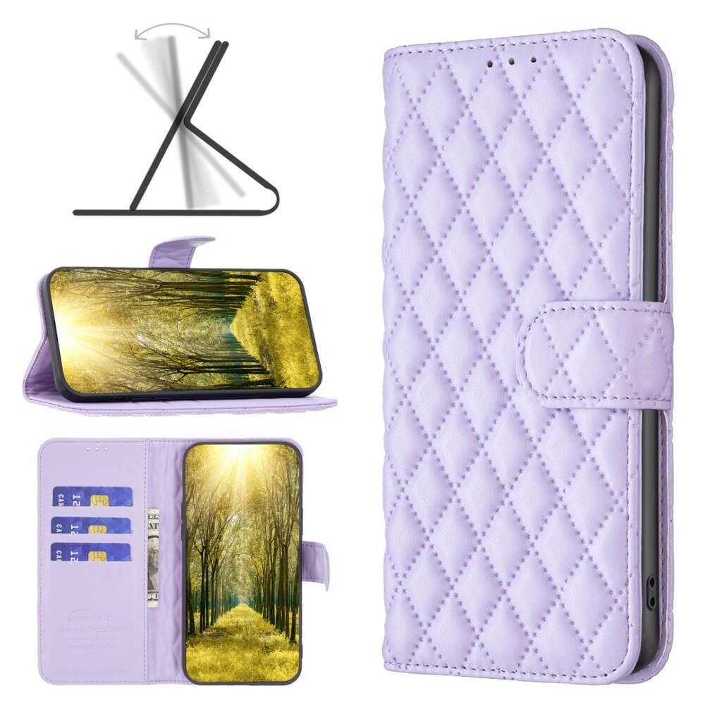 iPhone 15 Wallet Case Quilted Purple