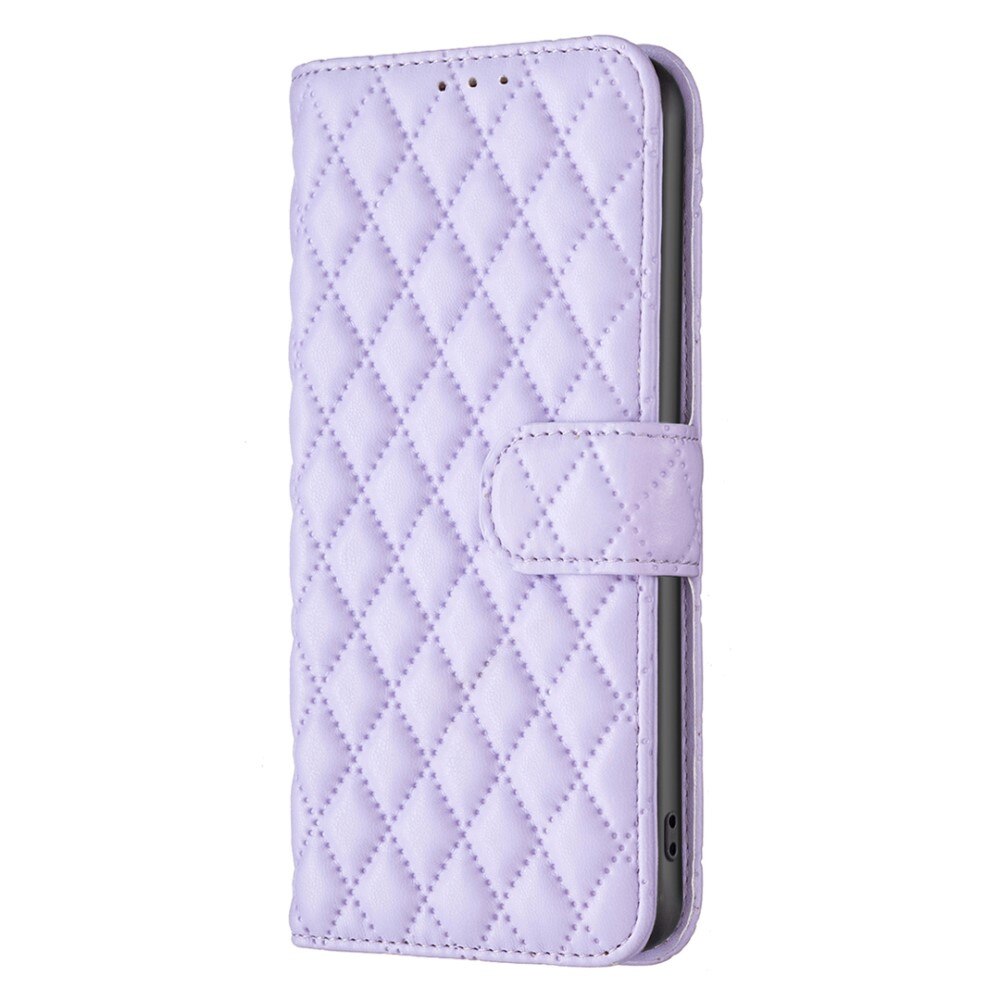 iPhone 15 Wallet Case Quilted Purple