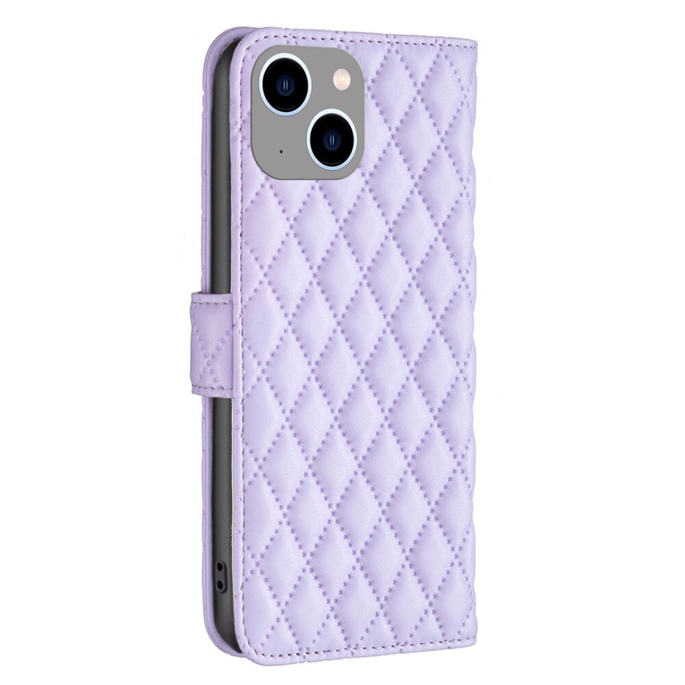 iPhone 15 Wallet Case Quilted Purple