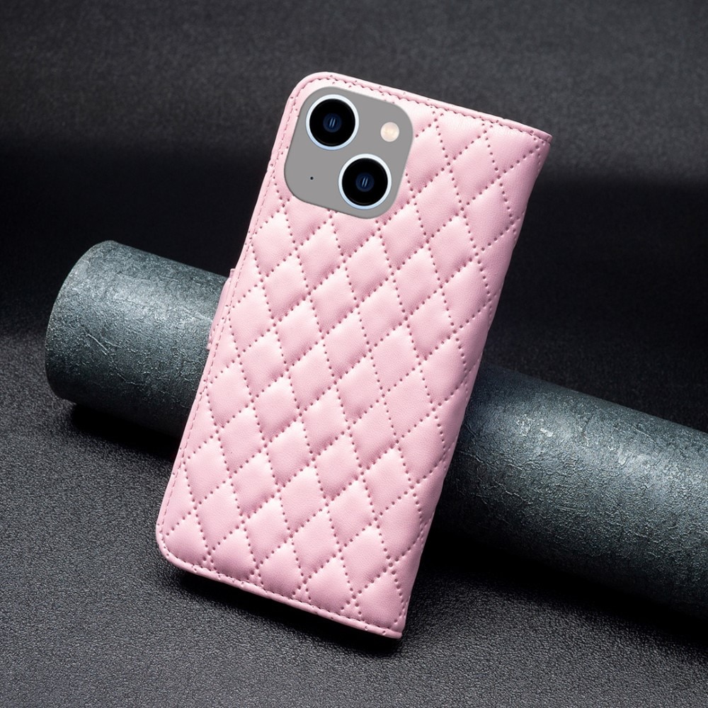 iPhone 15 Wallet Case Quilted Pink