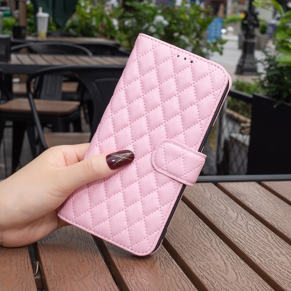 iPhone 15 Wallet Case Quilted Pink