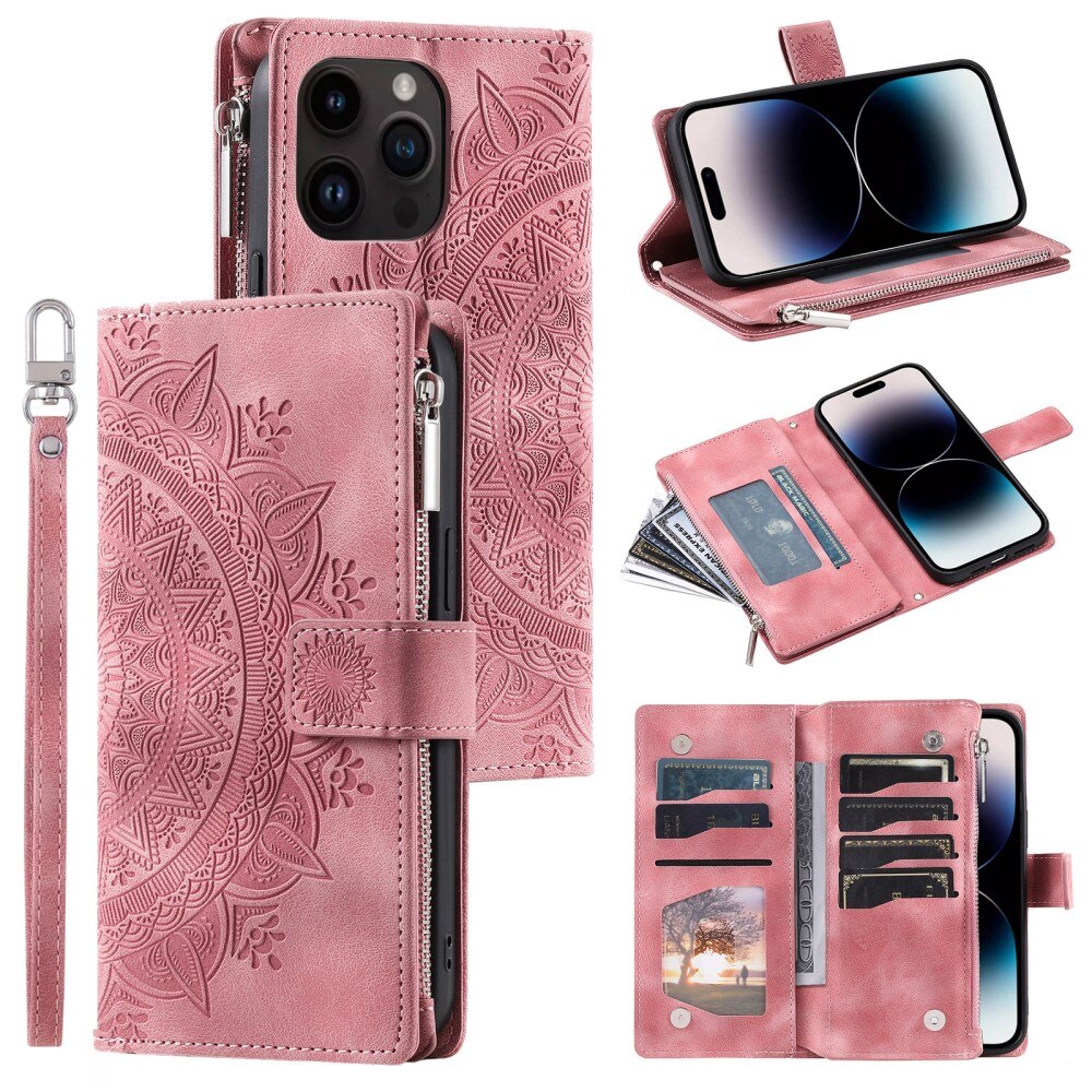 iPhone 15 Pro Wallet/Purse Mandala Pink