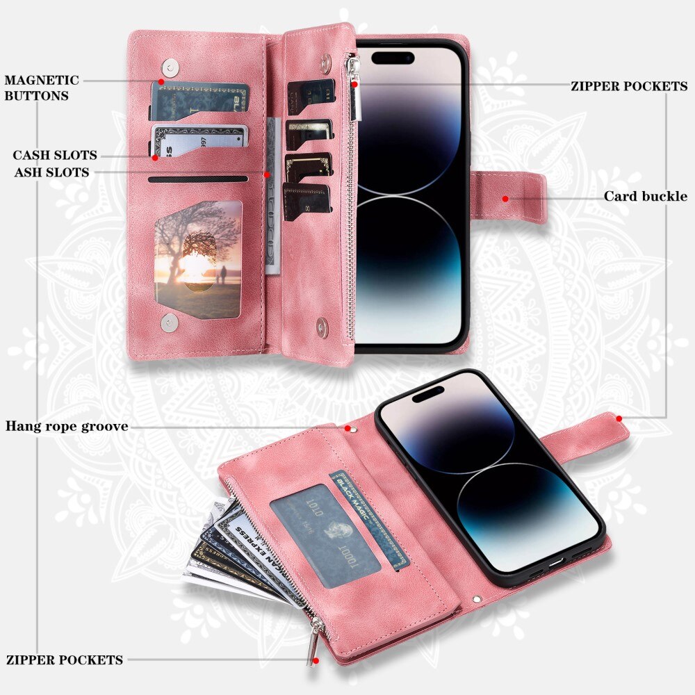 iPhone 15 Pro Wallet/Purse Mandala Pink