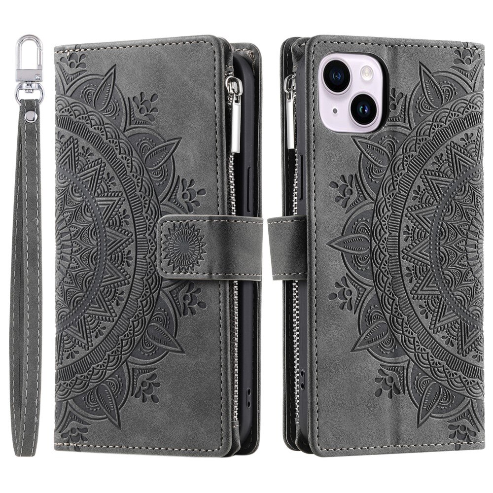 iPhone 15 Wallet/Purse Mandala Grey