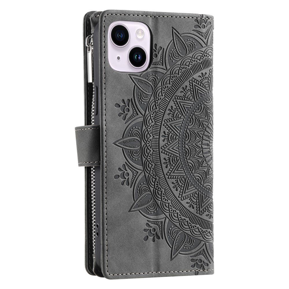 iPhone 15 Wallet/Purse Mandala Grey