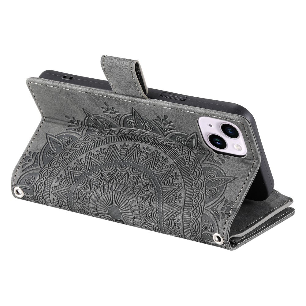 iPhone 15 Wallet/Purse Mandala Grey