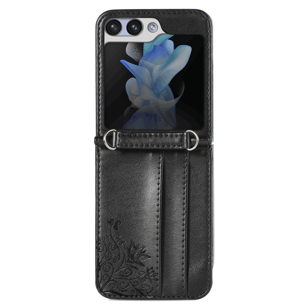 Samsung Galaxy Z Flip 6 Leather Cover Imprinted Butterflies Black