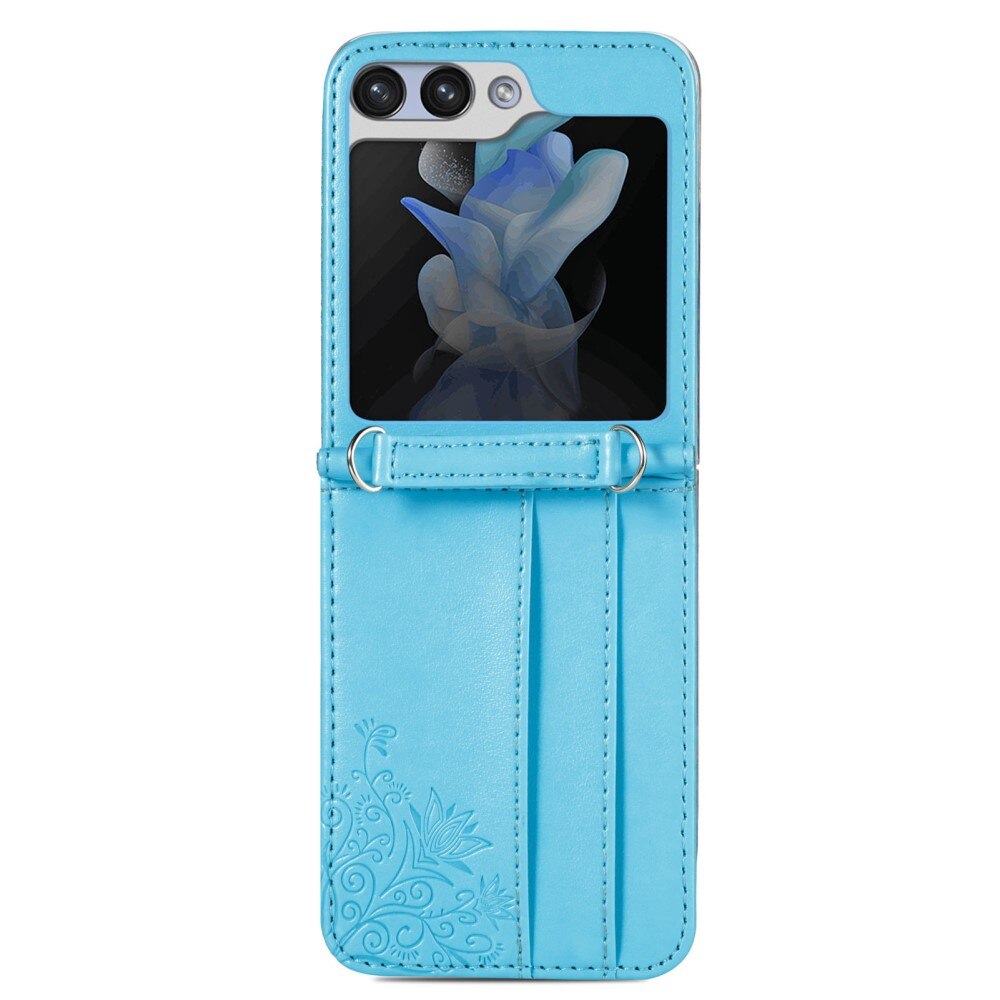 Samsung Galaxy Z Flip 6 Leather Cover Imprinted Butterflies Blue