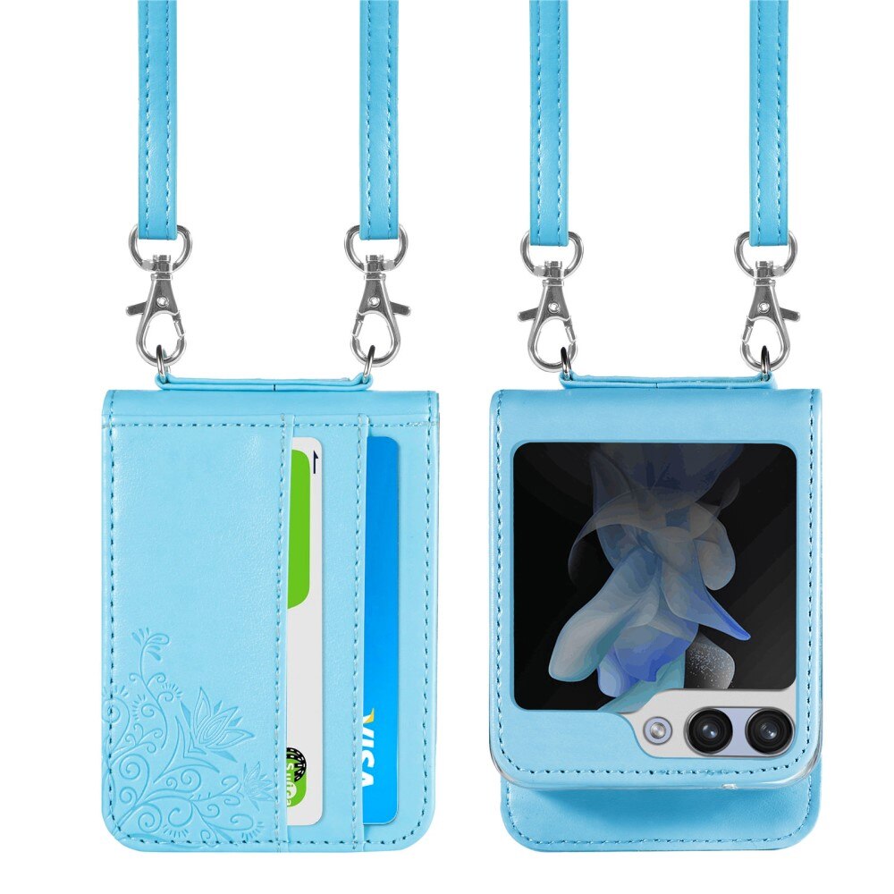 Samsung Galaxy Z Flip 6 Leather Cover Imprinted Butterflies Blue