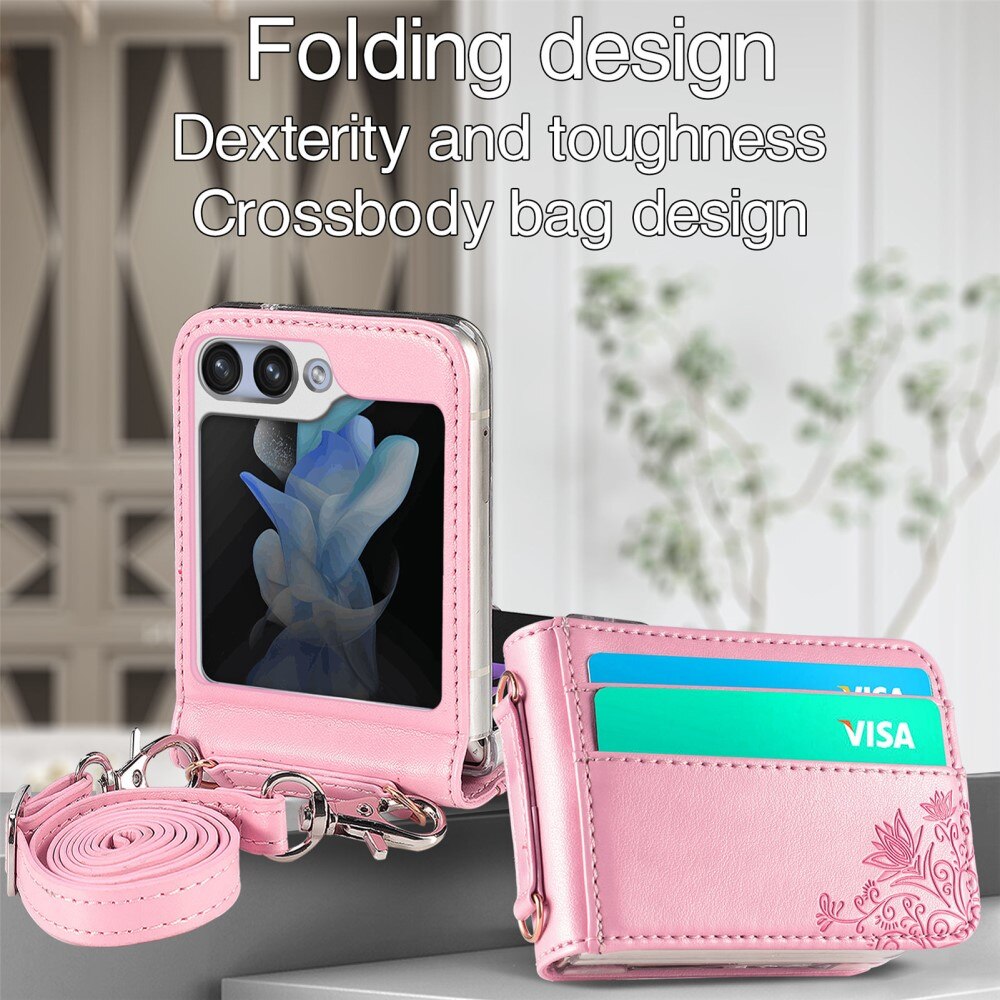 Samsung Galaxy Z Flip 5 Leather Cover Imprinted Butterflies Pink