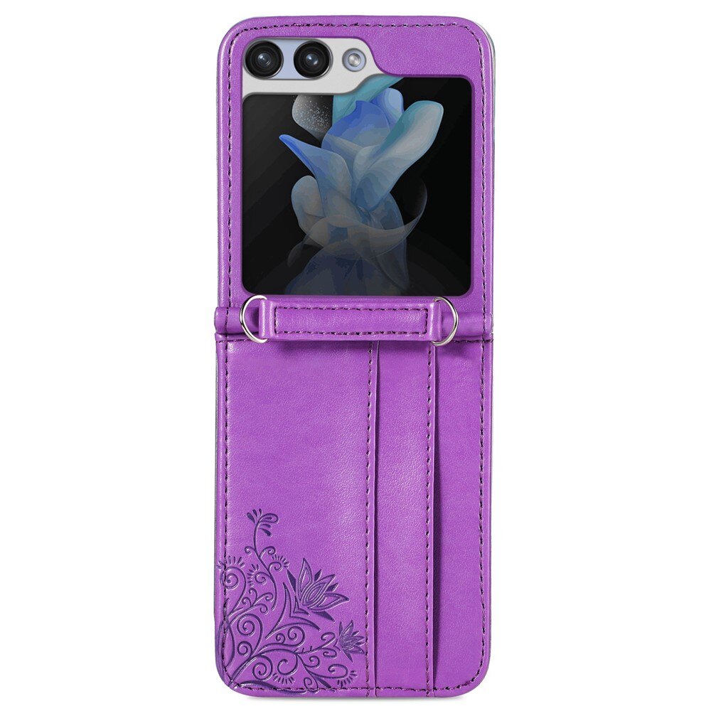 Samsung Galaxy Z Flip 6 Leather Cover Imprinted Butterflies Purple