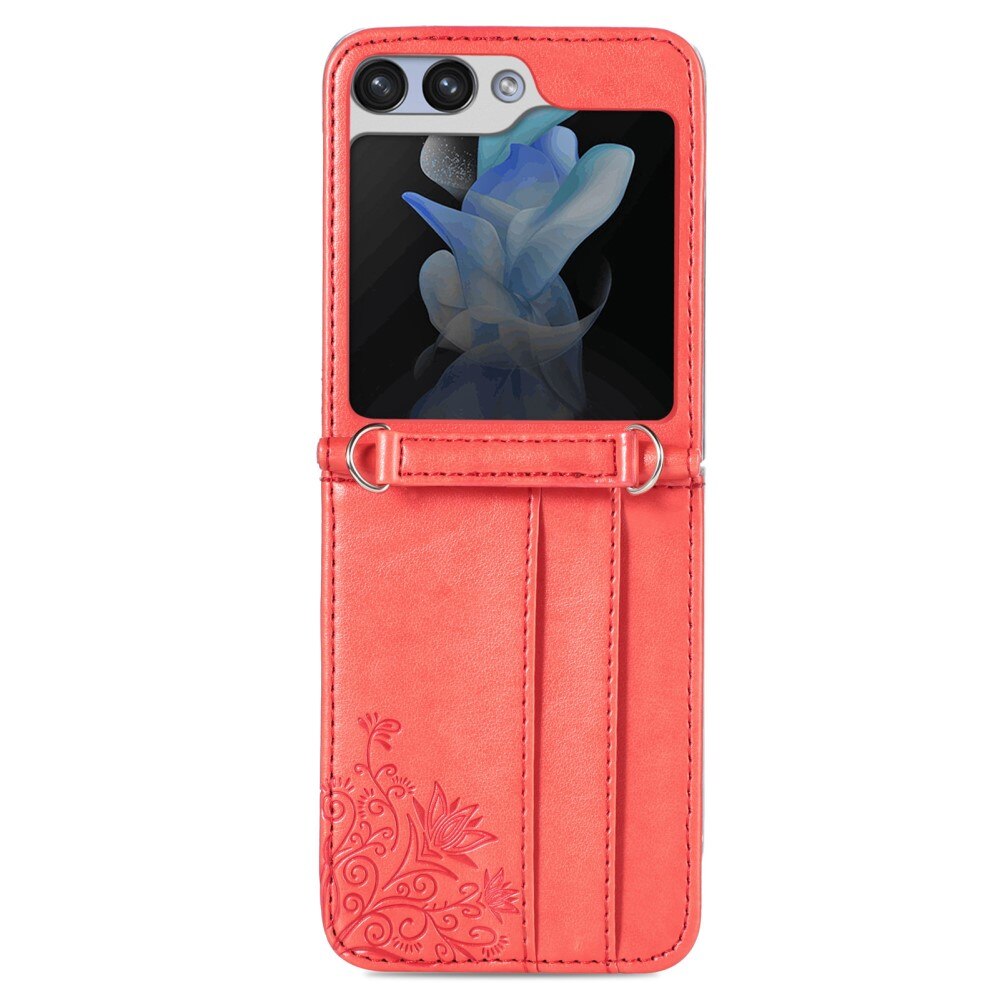 Samsung Galaxy Z Flip 6 Leather Cover Imprinted Butterflies Red