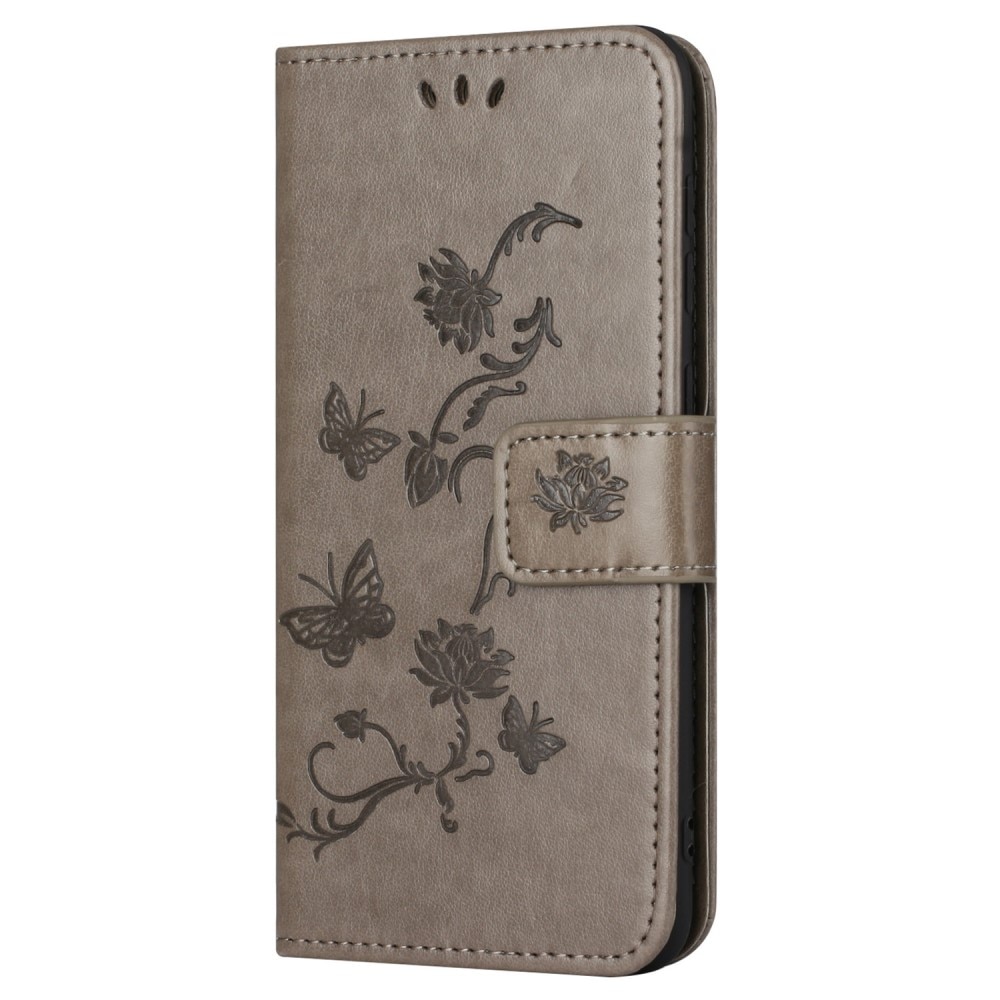 Samsung Galaxy S23 FE Leather Cover Imprinted Butterflies Grey