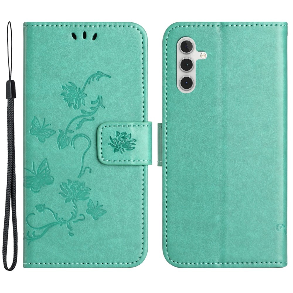 Samsung Galaxy S23 FE Leather Cover Imprinted Butterflies Green