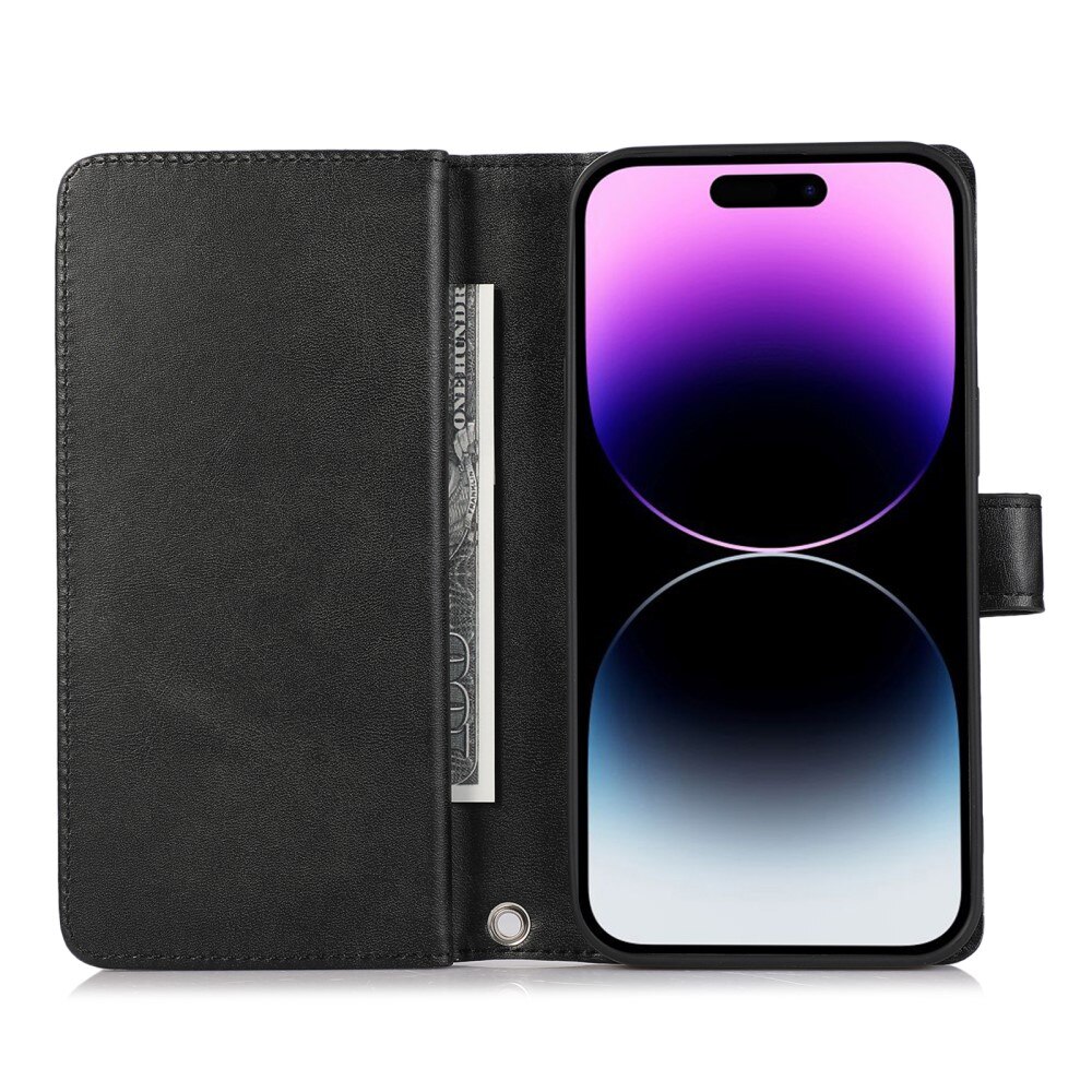 iPhone 15 Pro Zipper Multi-slot Leather Cover Black